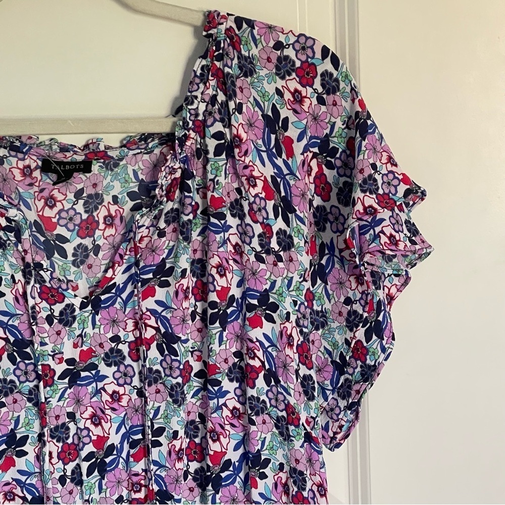 Talbots Paradise Floral Print Flutter Sleeve Popover Dress 29531 - Picture 6 of 15